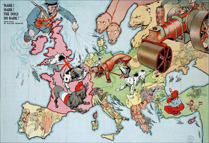 mapa mostrando as potências na primeira guerra mundial