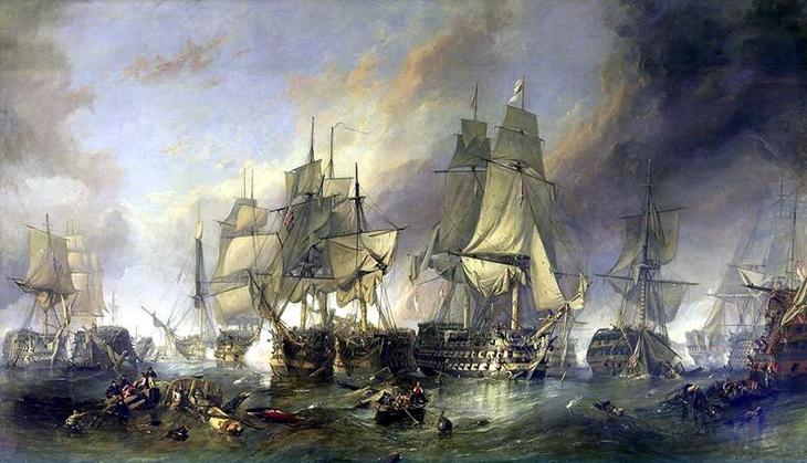 pintura mostrando a batalha de trafalgar