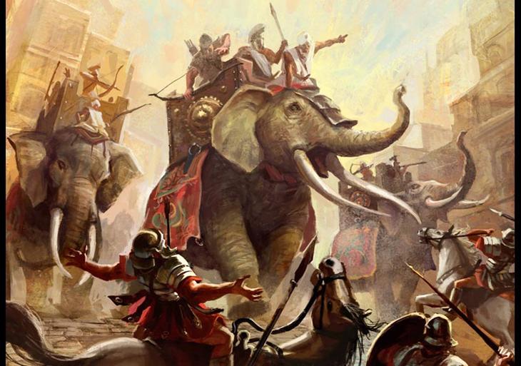 elefantes de guerra em ação
