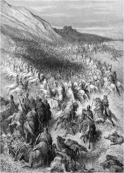 Batalha dos Chifres de Hattin (1187), de Gustave Doré. ilustração da batalha de Hattin