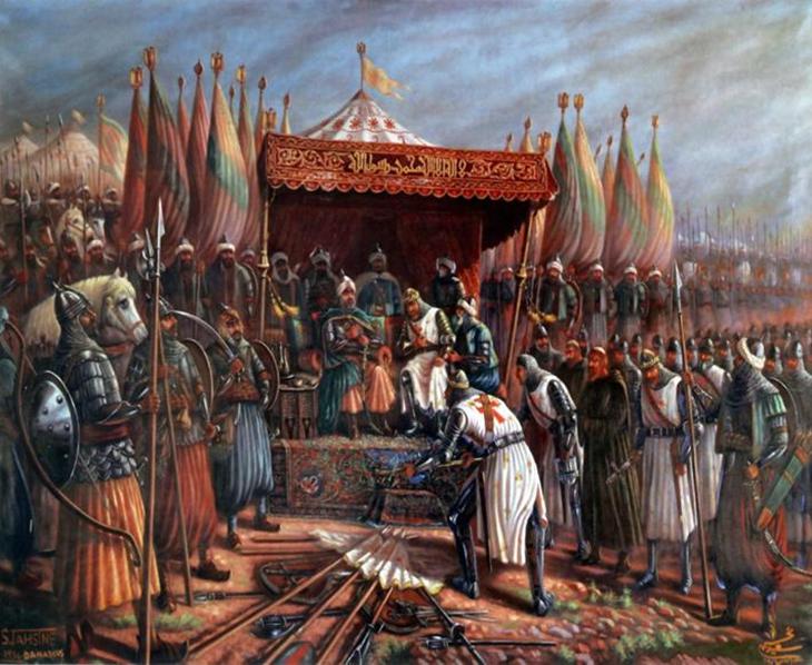 pintura mostrando rendição cruzada a saladino