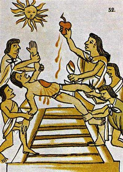 ilustração sobre um dos sacrifícios astecas