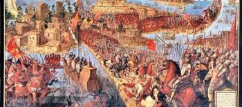 ilustração da batalha de Tenoctitlán em 1521