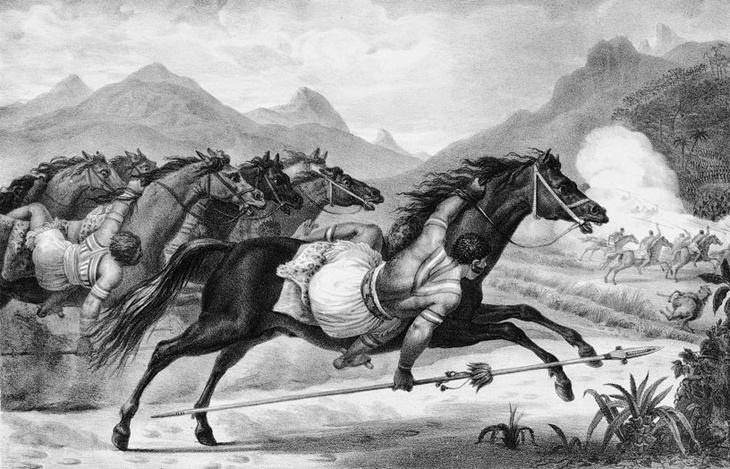 índios guaicurus com cavalos e lanças