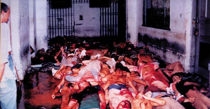 Registro pericial acerca de parte dos mortos do pavilhão 9. Créditos: Niels Andreas/Folhapress. cadáveres do massacre do carandiru