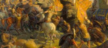 Alexandre enfrentando os elefantes do rei porus em Hidaspes