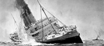 pintura do naufrágio do navio lusitânia torpedeado por alemães