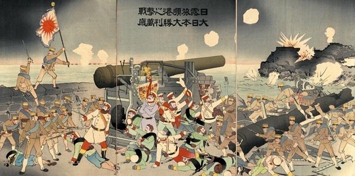 pintura japonesa incitando a vitória dos japoneses sobre russos