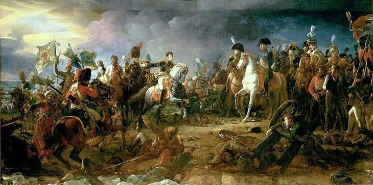 napoleão e seus soldados comemorando a vitória após a batalha de austerlitz