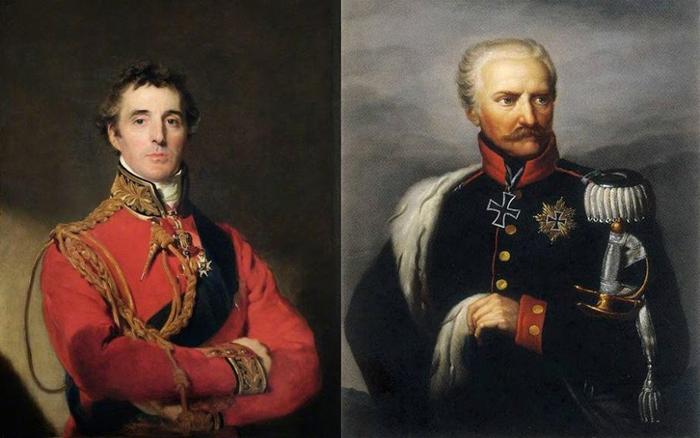 pintura de Sir Arthur Wellesley, o duque de Wellington, e Gebhard Leberecht Von Blucher
