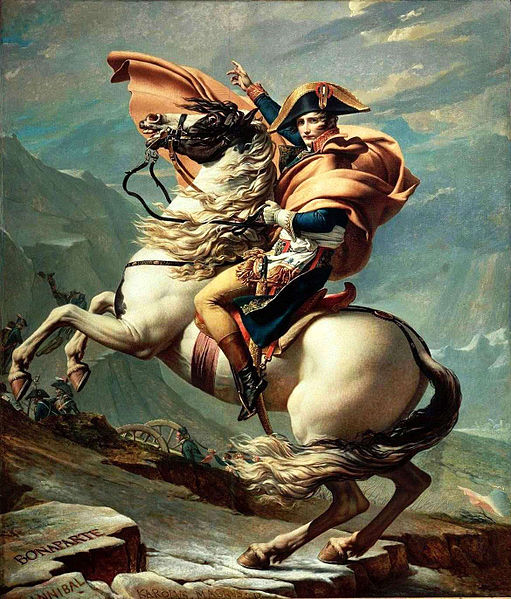 Napoleão cruzando os alpes com seu cavalo branco