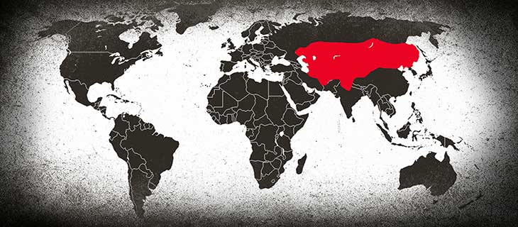 Mapa mundi mostrando as conquistas de Gêngis Khan