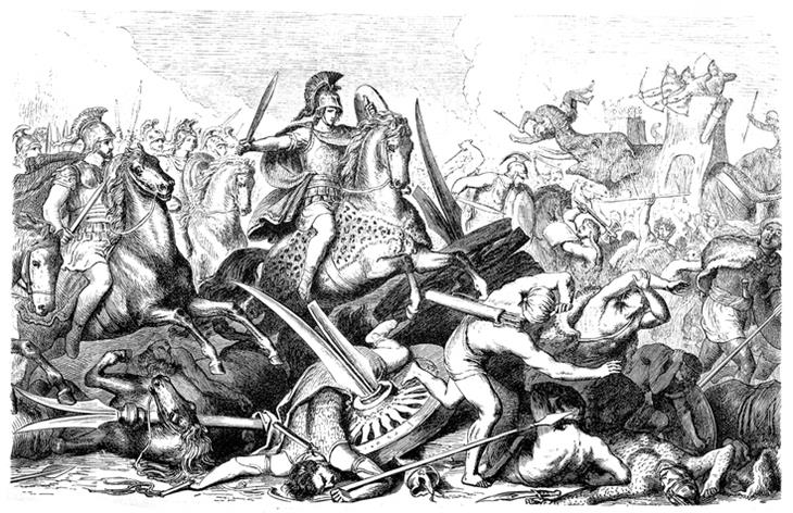 ilustração de Alexandre o Grande na batalha de Gaugamela