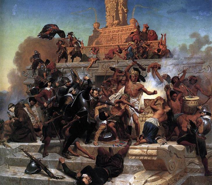 espanhóis conquistando os astecas