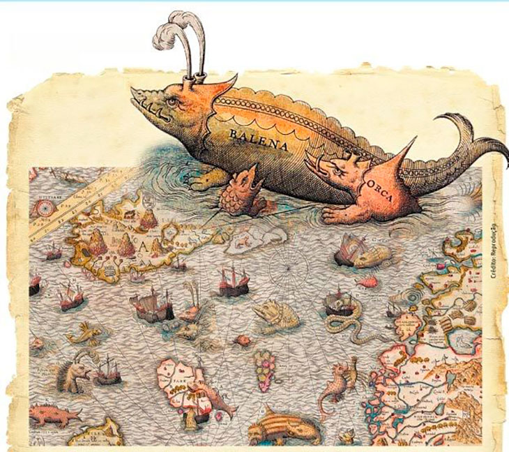 renascimento cultural mapa com monstros marinhos