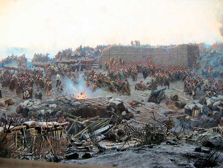 Trincheiras durante a Batalha de Sebastopol na Guerra da Crimeia