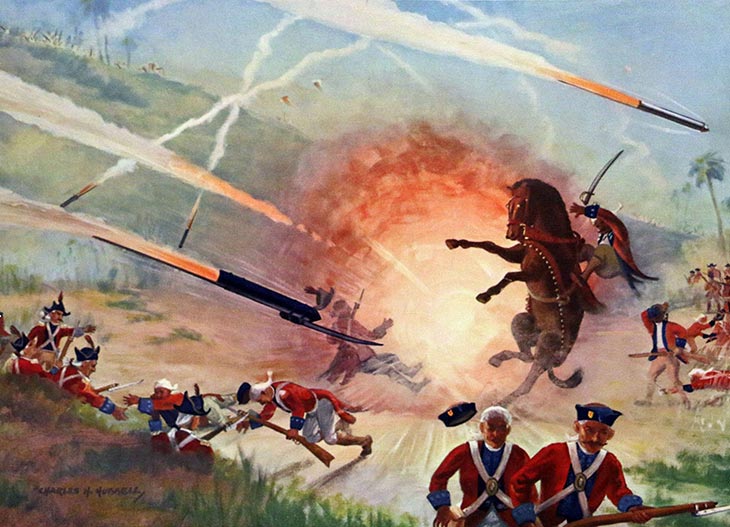 canhões britânicos vencidos por foguetes indianos na batalha de guntur em 1780