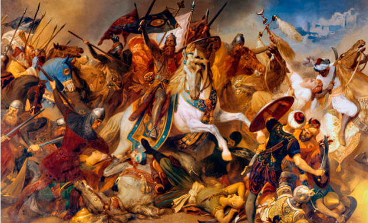 frederico barbarossa triunfante na batalha de icônio sobre os turcos do rum