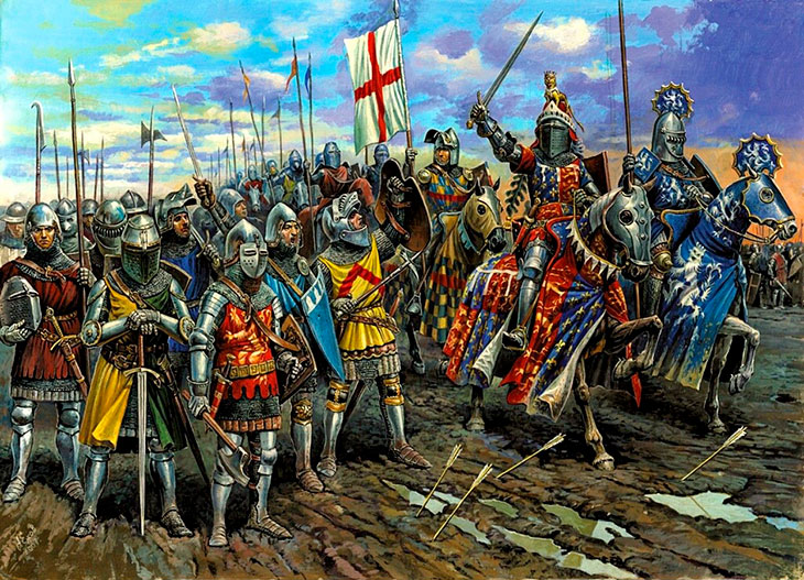 cavaleiros ingleses montados e apeados durante a guerra dos cem anos