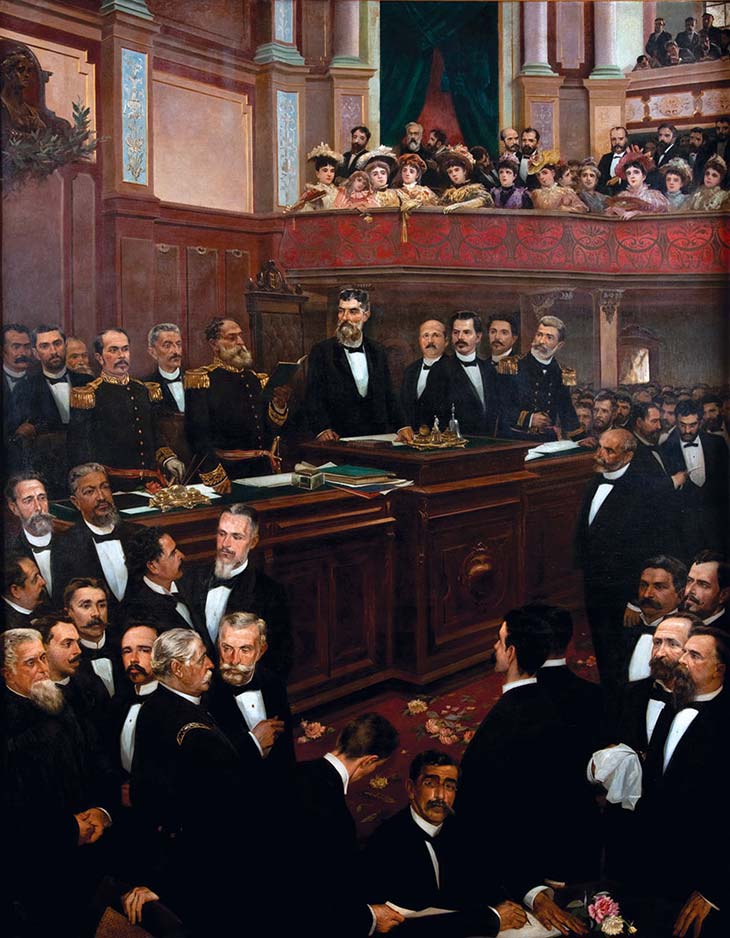 marechal deodoro da fonseca promulgando a constituição de 1891 com futuros presidentes do brasil na república oligárquica