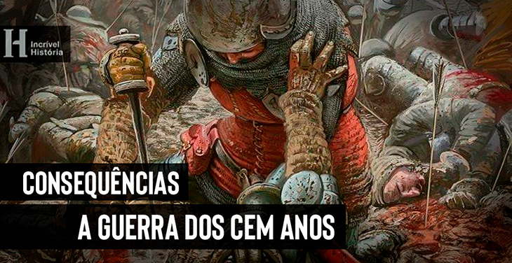 Ilustração de batalha feroz durante a Guerra dos Cem Anos.